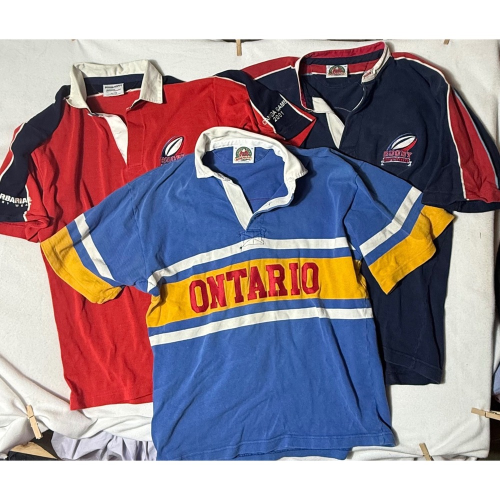 Lot of 3 Barbarian Rugby Wear Shirts XL Ontario Canada Games 2001 Vintage Cotton